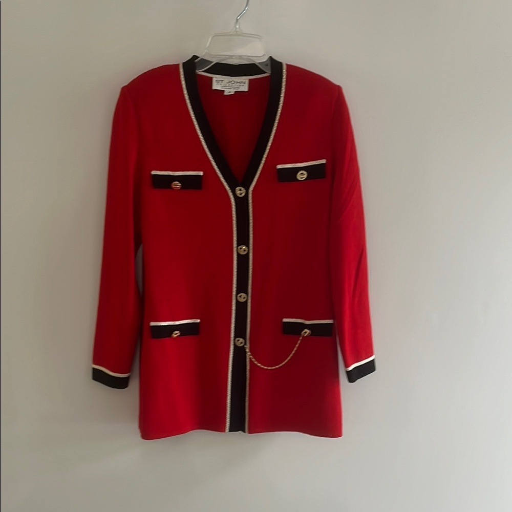 Ily Couture Red and Black Blazer with Vintage Charm